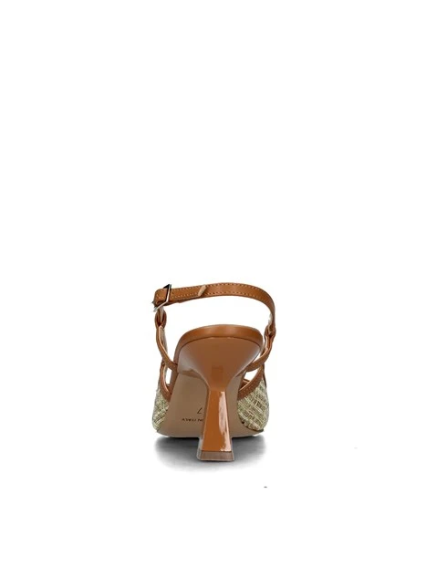 SLINGBACK CON RICAMI ORO E SOLETTA IN PELLE DONNA MARRONE