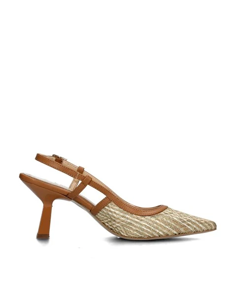 SLINGBACK CON RICAMI ORO E SOLETTA IN PELLE DONNA MARRONE