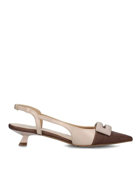 SLINGBACK BICOLORE CON SOLETTA IN PELLE DONNA MARRONE BEIGE