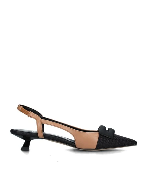 SLINGBACK BICOLORE CON SOLETTA IN PELLE DONNA NERO BEIGE