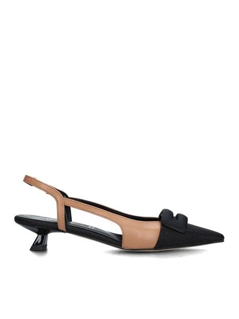 SLINGBACK BICOLORE CON SOLETTA IN PELLE DONNA NERO BEIGE