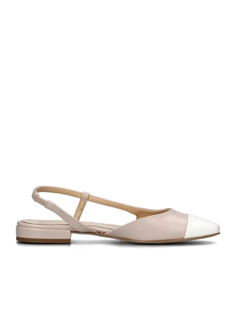 SLINGBACK BASSE CON PUNTA COLORATA E SOLETTA IN PELLE DONNA BEIGE BIANCO