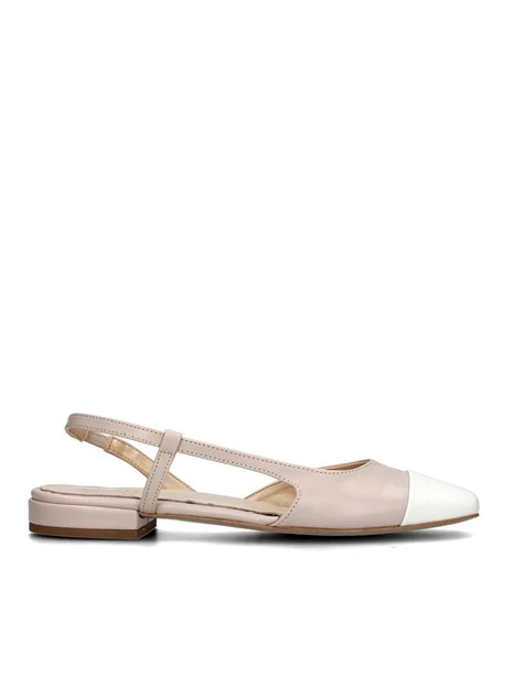 SLINGBACK BASSE CON PUNTA COLORATA E SOLETTA IN PELLE DONNA BEIGE BIANCO