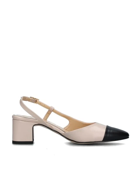 SLINGBACK CON PUNTA COLORATA E SOLETTA IN PELLE DONNA BEIGE NERO