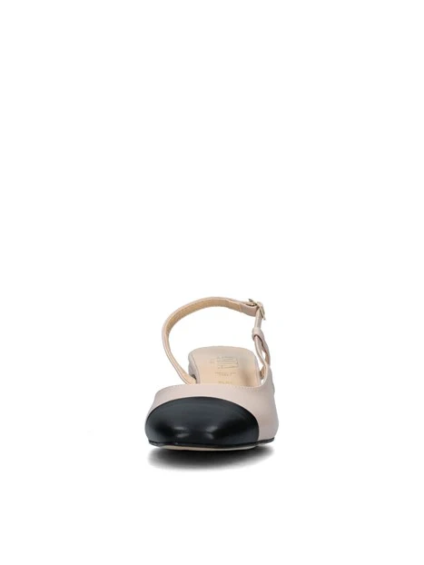 SLINGBACK CON PUNTA COLORATA E SOLETTA IN PELLE DONNA BEIGE NERO