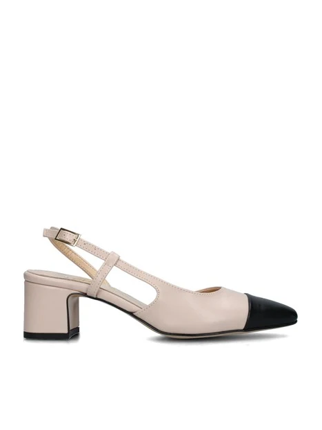 SLINGBACK CON PUNTA COLORATA E SOLETTA IN PELLE DONNA BEIGE NERO