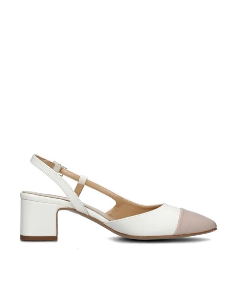 SLINGBACK CON PUNTA COLORATA E SOLETTA IN PELLE DONNA BIANCO BEIGE