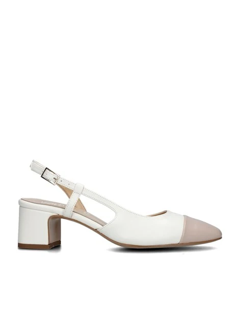 SLINGBACK CON PUNTA COLORATA E SOLETTA IN PELLE DONNA BIANCO BEIGE