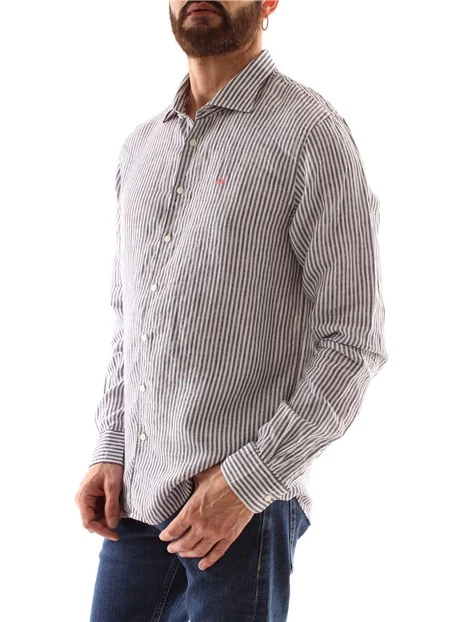 CAMICIA A RIGHE IN PURO LINO UOMO BIANCO BLU