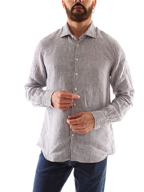 CAMICIA A RIGHE IN PURO LINO UOMO BIANCO BLU