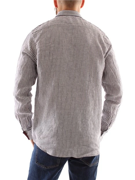 CAMICIA A RIGHE IN PURO LINO UOMO BIANCO BLU