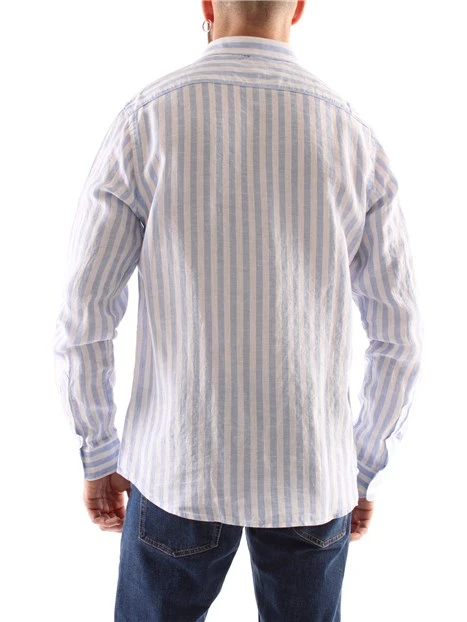 CAMICIA A RIGHE IN PURO LINO UOMO AZZURRO