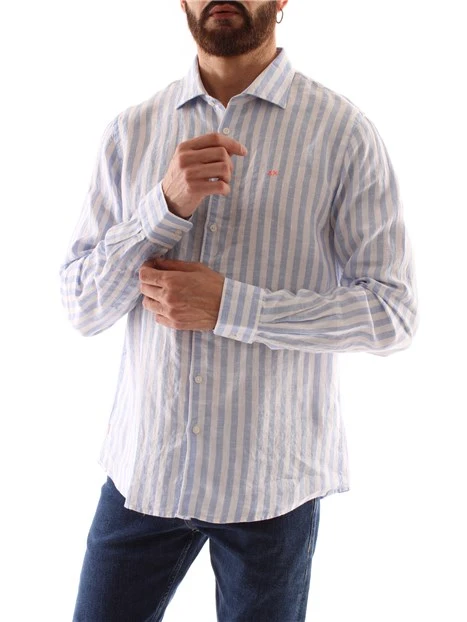 CAMICIA A RIGHE IN PURO LINO UOMO AZZURRO