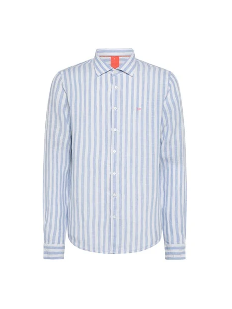 CAMICIA A RIGHE IN PURO LINO UOMO AZZURRO