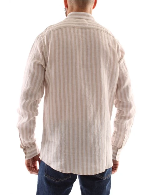 CAMICIA A RIGHE IN PURO LINO UOMO BEIGE