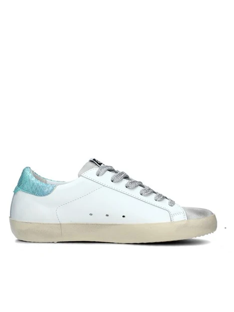 SNEAKERS BASSE SUPRIME CON TALLONE VERDE PITONATO DONNA BIANCO