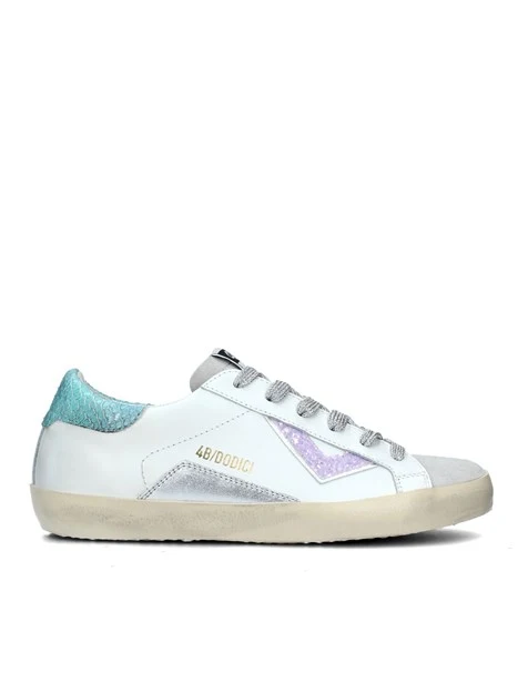 SNEAKERS BASSE SUPRIME CON TALLONE VERDE PITONATO DONNA BIANCO