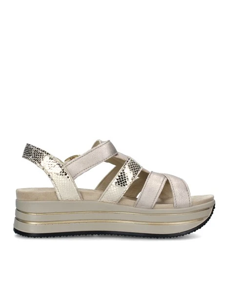 SANDALI CON ZEPPA BICOLORE DONNA BEIGE SCURO PLATINO