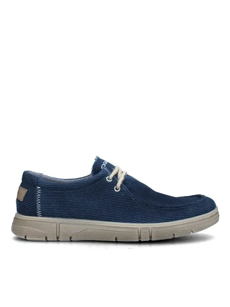 MOCASSINI CON LACCI IN CORDA E SOLETTA IN PELLE UOMO BLU JEANS