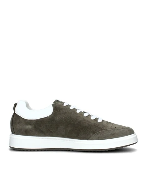 SNEAKERS BASSE SCAMOSCIATE CON LOGO LATERALE UOMO VERDE MILITARE