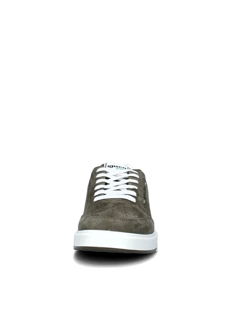 SNEAKERS BASSE SCAMOSCIATE CON LOGO LATERALE UOMO VERDE MILITARE