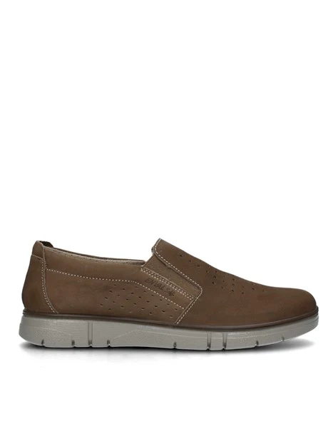 SNEAKERS SLIP ON TRAFORATE IN PELLE UOMO BEIGE