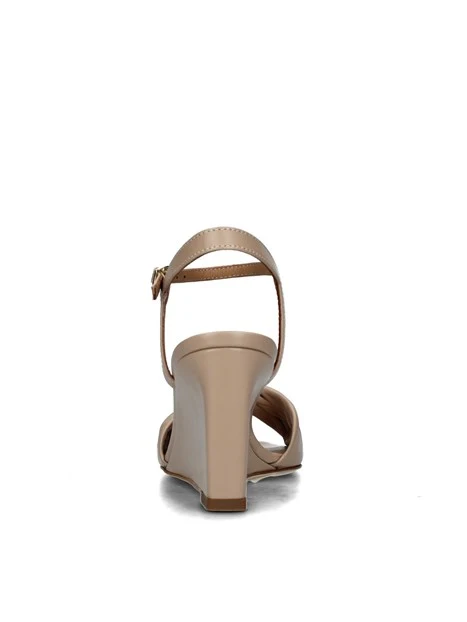 SANDALI CON ZEPPA IN PELLE CON CINTURINO REGOLABILE DONNA BEIGE