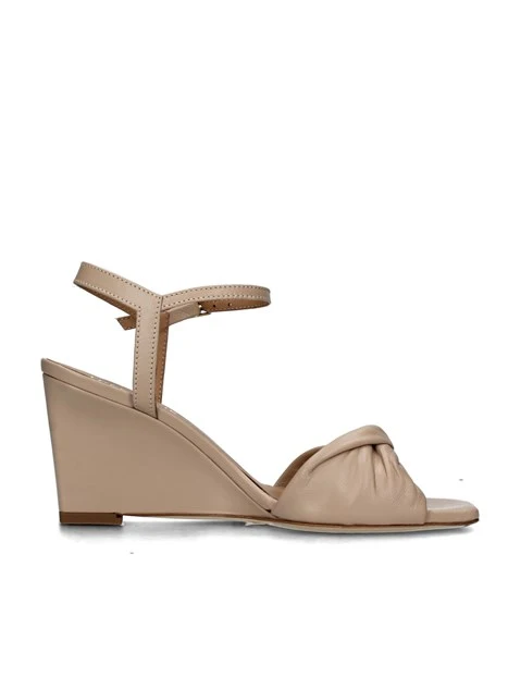 SANDALI CON ZEPPA IN PELLE CON CINTURINO REGOLABILE DONNA BEIGE