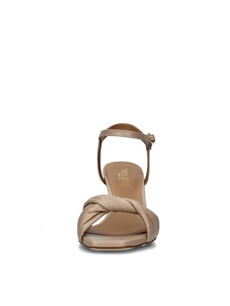 SANDALI CON ZEPPA IN PELLE CON CINTURINO REGOLABILE DONNA BEIGE