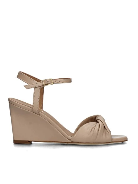 SANDALI CON ZEPPA IN PELLE CON CINTURINO REGOLABILE DONNA BEIGE