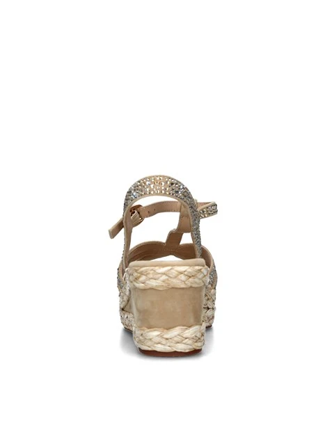 SANDALI CON ZEPPA E STRASS DONNA BEIGE