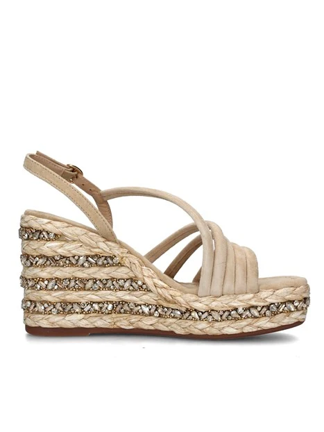 SANDALI CON ZEPPA E STRASS A BANDE DONNA BEIGE