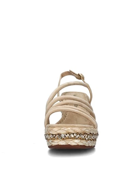 SANDALI CON ZEPPA E STRASS A BANDE DONNA BEIGE