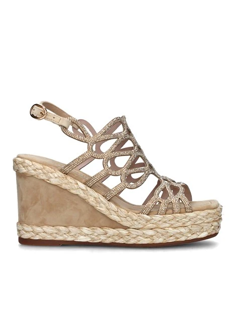 SANDALI CON ZEPPA CON FASCETTE ONDULATE DONNA BEIGE