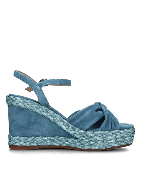 SANDALI CON ZEPPA E FASCE ANNODATE DONNA BLU JEANS