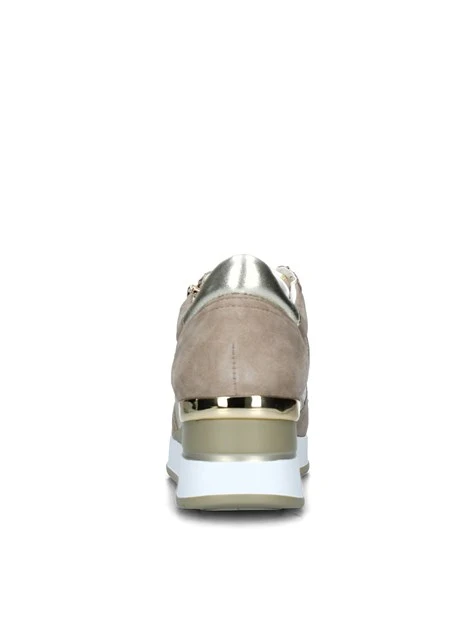 SNEAKERS PLATFORM CON INSERTI ORO LAMINATO DONNA BEIGE BIANCO