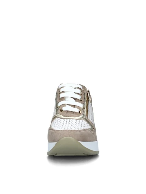 SNEAKERS PLATFORM CON INSERTI ORO LAMINATO DONNA BEIGE BIANCO