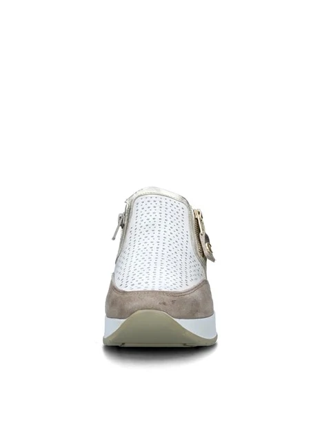 SNEAKERS SLIP ON CON INSERTI ORO LAMINATO DONNA BEIGE BIANCO