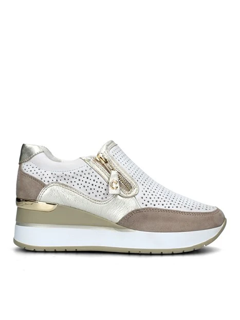 SNEAKERS SLIP ON CON INSERTI ORO LAMINATO DONNA BEIGE BIANCO