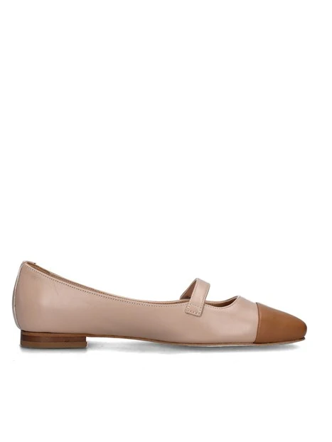 BALLERINE IN PELLE CON PUNTA MARRONE DONNA BEIGE