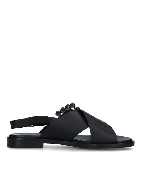 SANDALI TACCO BASSO CON FIBBIA A PALLINE DONNA NERO