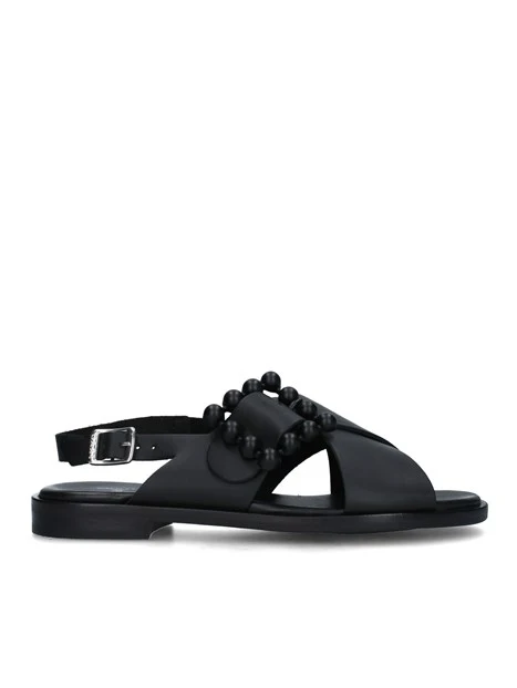 SANDALI TACCO BASSO CON FIBBIA A PALLINE DONNA NERO