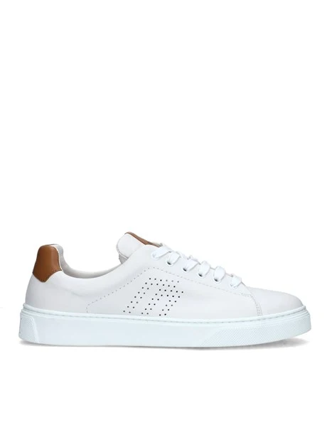 SNEAKERS BASSE CON LOGO A FORI UOMO BIANCO MARRONE