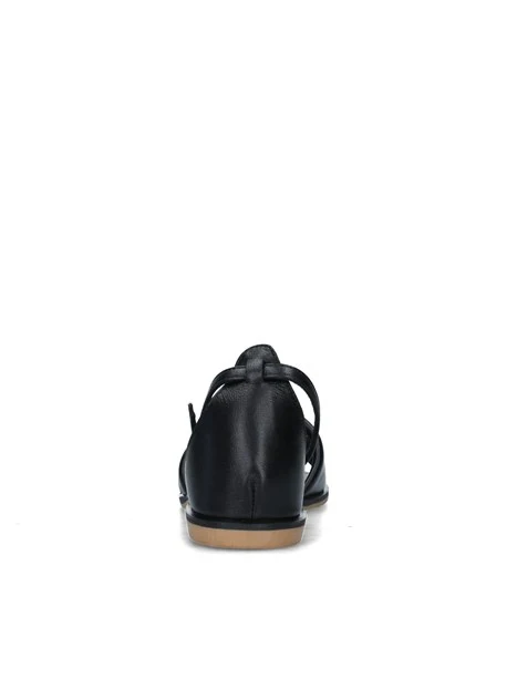 SANDALI TACCO BASSO CON INSERTO LAMINATO DONNA NERO