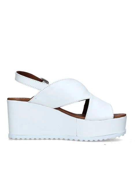 SANDALI CON ZEPPA IN PELLE DONNA BIANCO