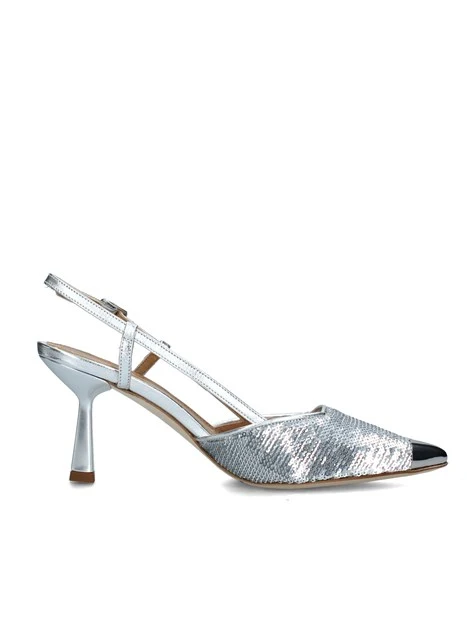 SLINGBACK IN PELLE CON TRAMA PAILLETTES DONNA ARGENTO