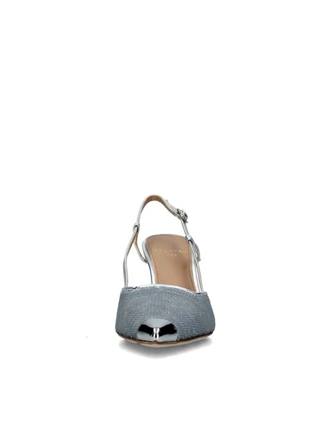 SLINGBACK IN PELLE CON TRAMA PAILLETTES DONNA ARGENTO