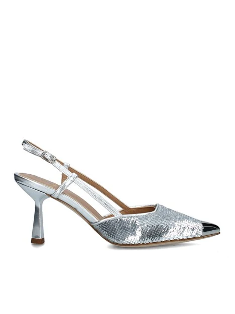 SLINGBACK IN PELLE CON TRAMA PAILLETTES DONNA ARGENTO