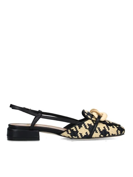 SLINGBACK CON CATENA RIVESTITA IN TESSUTO DONNA NERO ECRU