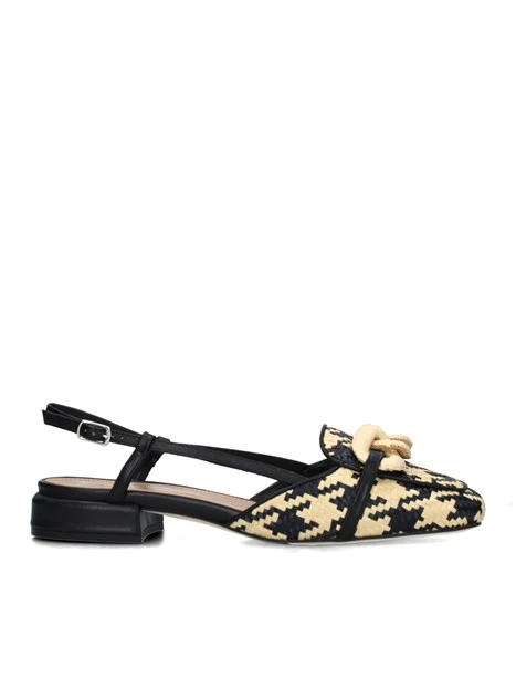 SLINGBACK CON CATENA RIVESTITA IN TESSUTO DONNA NERO ECRU